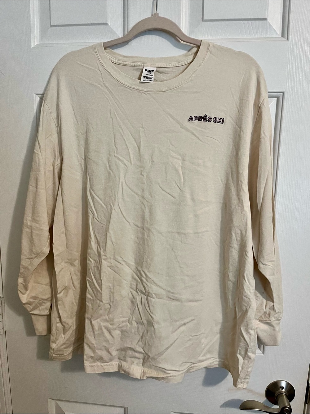 PINK VS Après Ski Long Sleeve Crewneck Long Sleeve Tee Cream Size XL